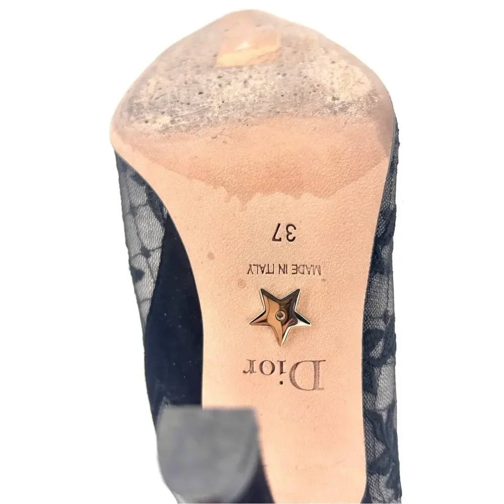 Christian Dior Naughtily-D Transparent Mesh Floral Embroidered Heeled Boots 37